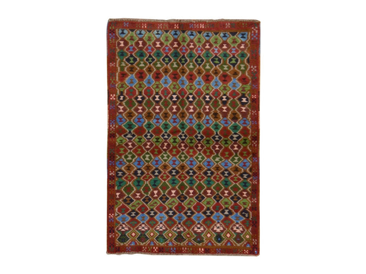 3'3" x 5'0" New Hand Knotted Red Wool Rectangle Oriental Rug - MOA10278814
