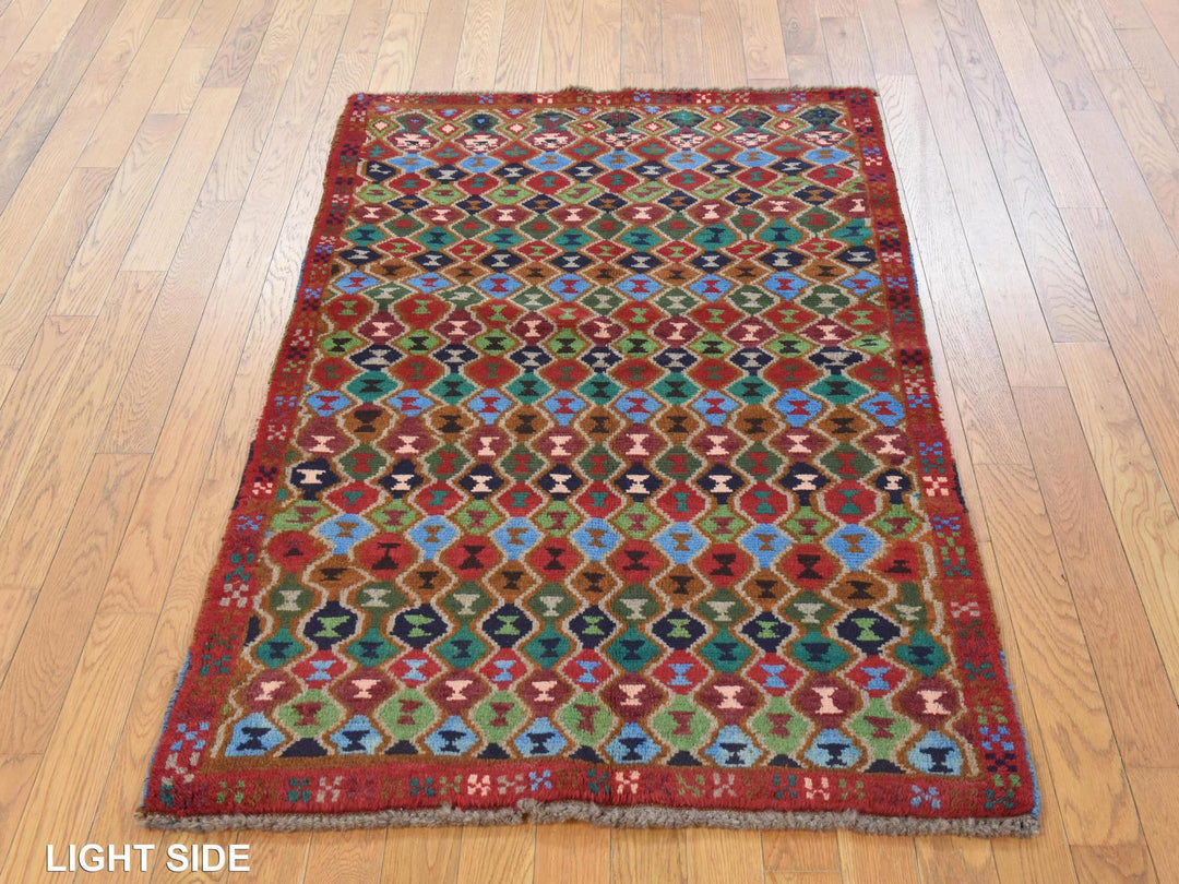3'3" x 5'0" New Hand Knotted Red Wool Rectangle Oriental Rug - MOA10278814