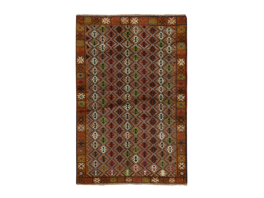 3'1" x 4'8" New Hand Knotted Brown Wool Rectangle Oriental Rug - MOA10278815