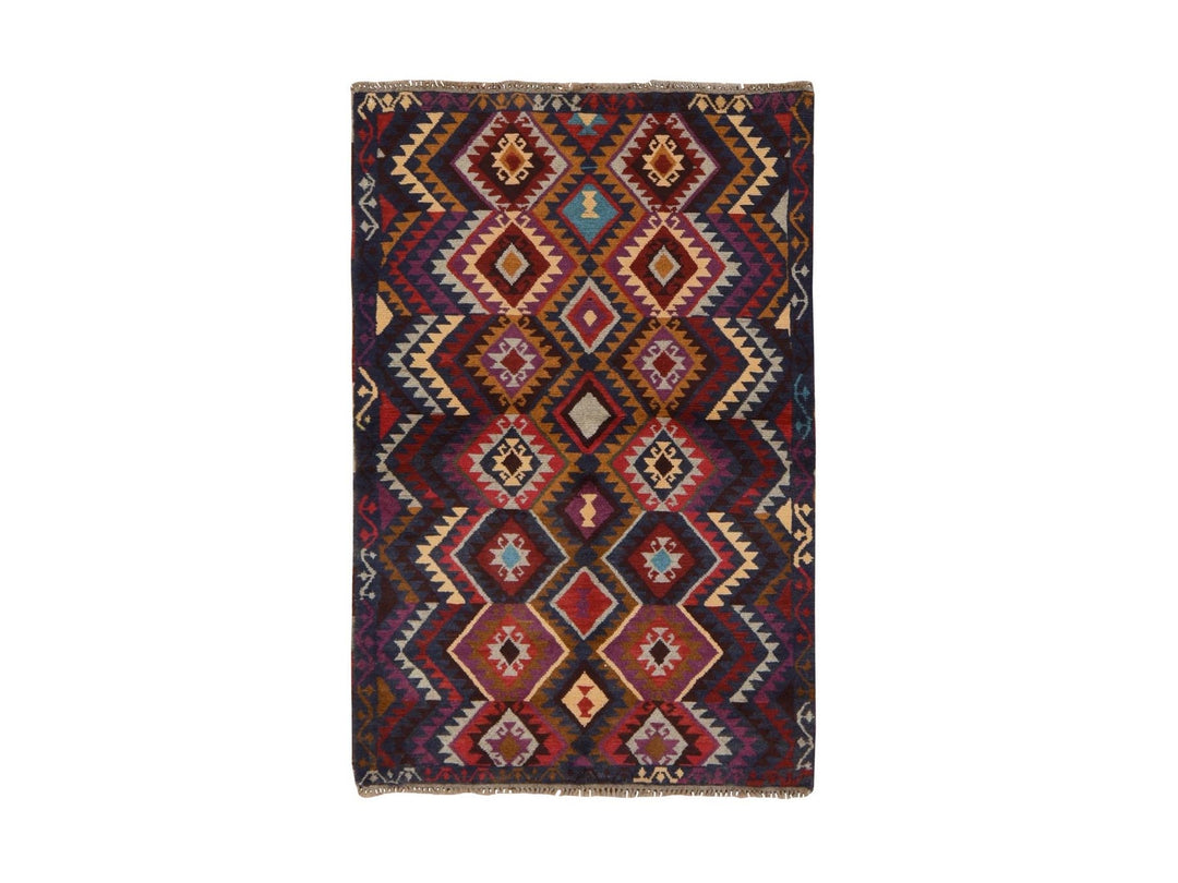 3'8" x 5'7" New Hand Knotted Blue Wool Rectangle Oriental Rug - MOA10278820