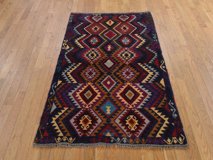 3'8" x 5'7" New Hand Knotted Blue Wool Rectangle Oriental Rug - MOA10278820