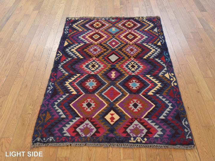 3'8" x 5'7" New Hand Knotted Blue Wool Rectangle Oriental Rug - MOA10278820