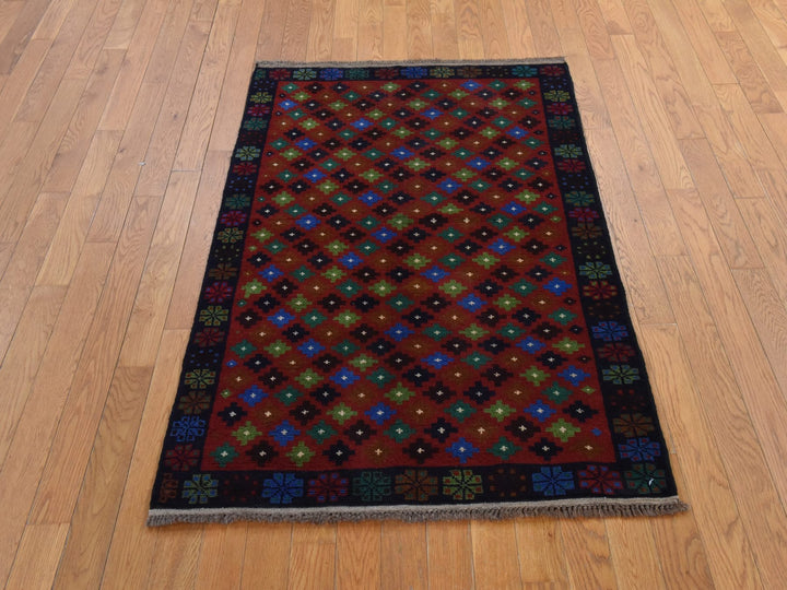 3'3" x 4'9" New Hand Knotted Red Wool Rectangle Oriental Rug - MOA10278823