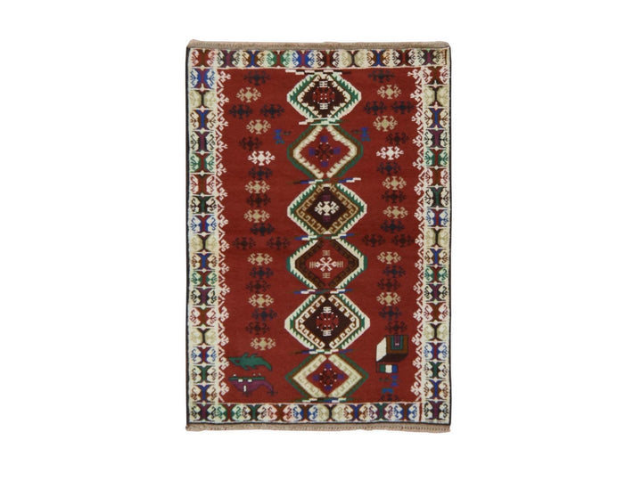 3'3" x 4'9" New Hand Knotted Red Wool Rectangle Oriental Rug - MOA10278824