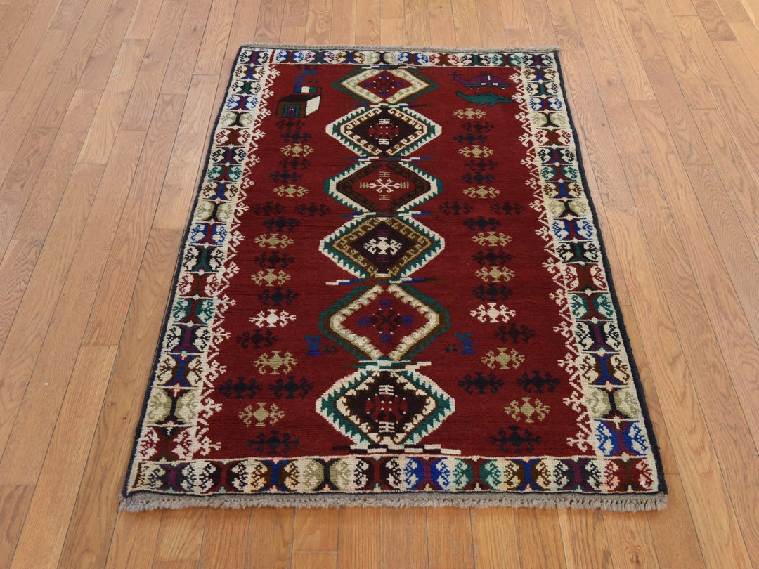 3'3" x 4'9" New Hand Knotted Red Wool Rectangle Oriental Rug - MOA10278824
