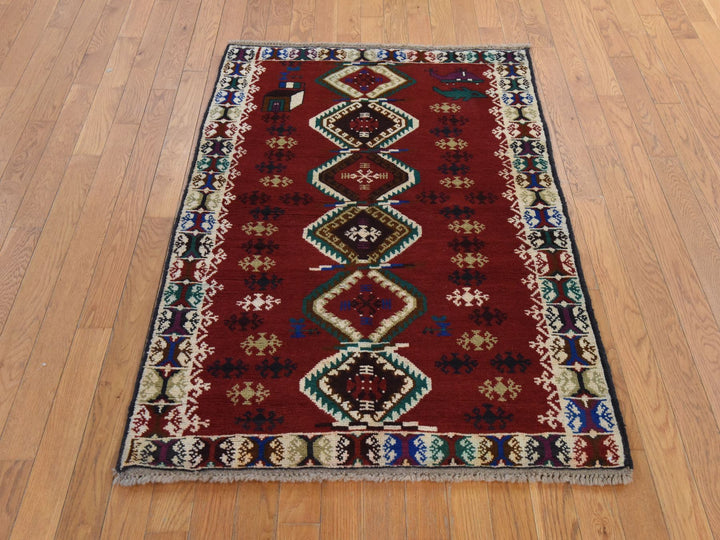 3'3" x 4'9" New Hand Knotted Red Wool Rectangle Oriental Rug - MOA10278824