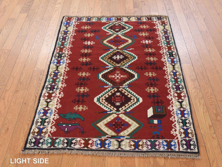 3'3" x 4'9" New Hand Knotted Red Wool Rectangle Oriental Rug - MOA10278824