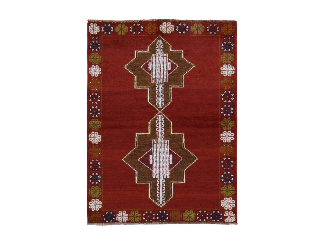 3'7" x 4'10" New Hand Knotted Red Wool Rectangle Oriental Rug - MOA10278825