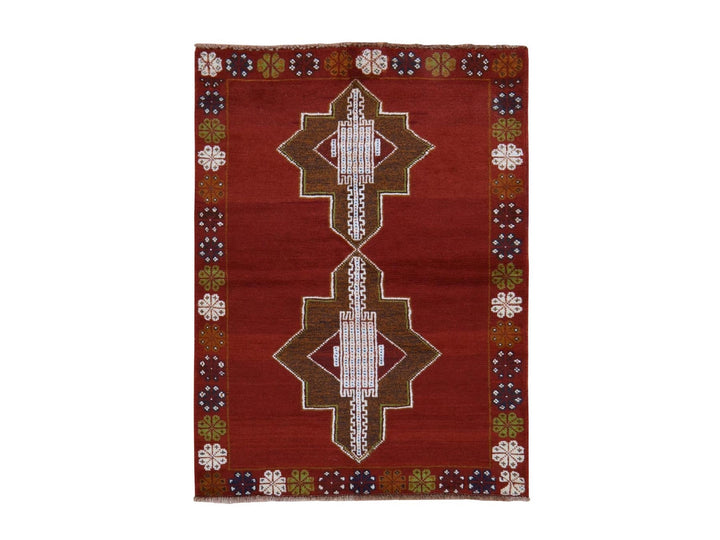 3'7" x 4'10" New Hand Knotted Red Wool Rectangle Oriental Rug - MOA10278825