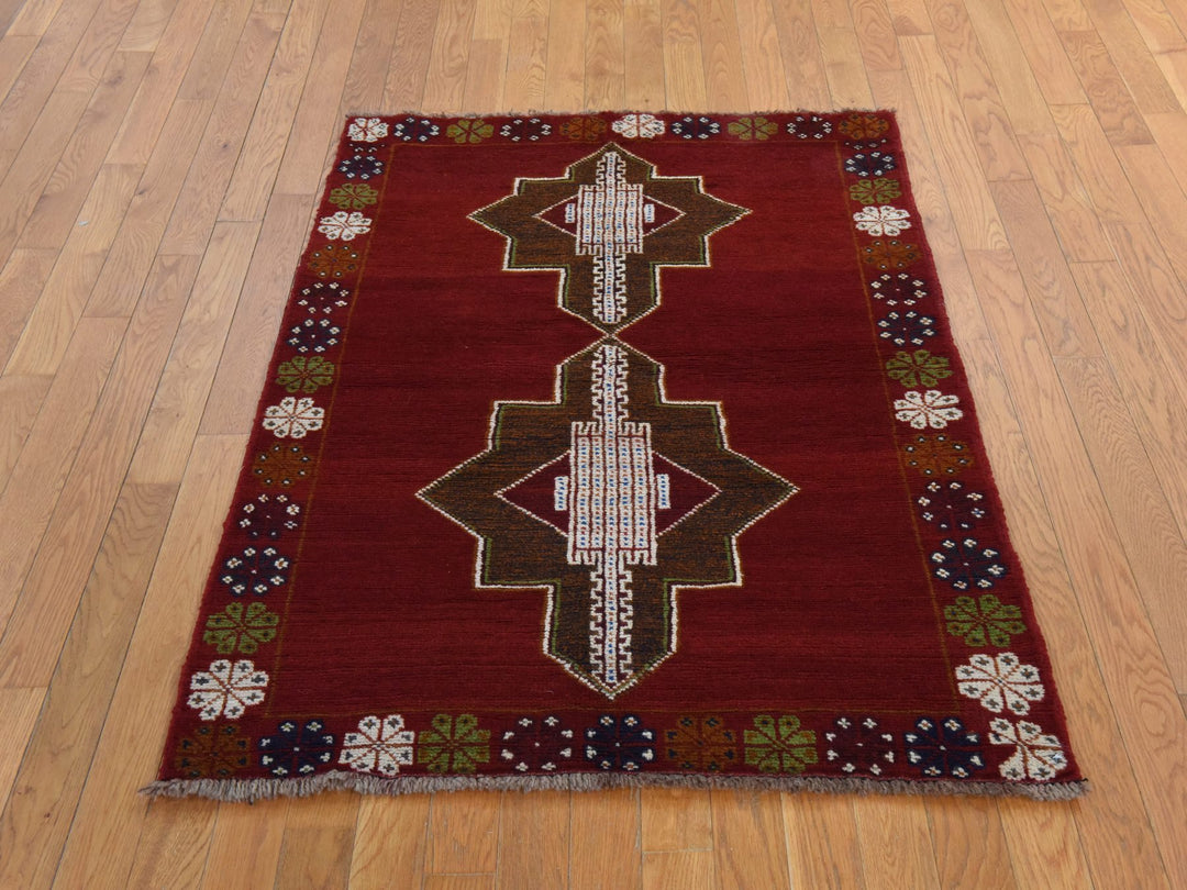 3'7" x 4'10" New Hand Knotted Red Wool Rectangle Oriental Rug - MOA10278825