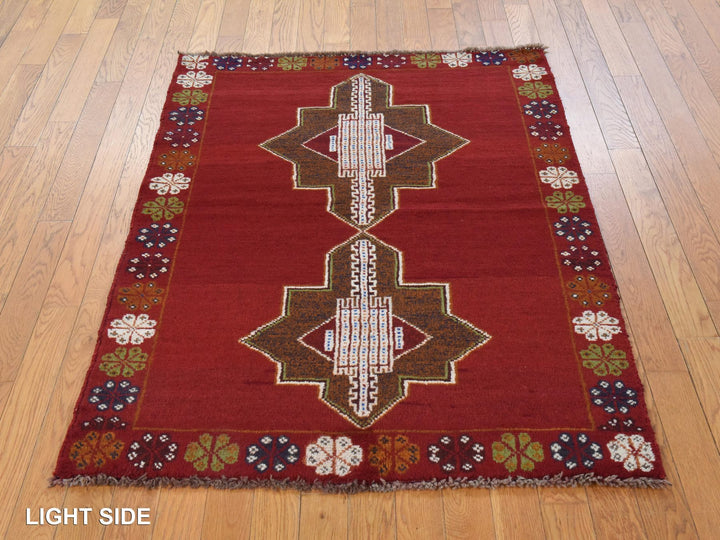 3'7" x 4'10" New Hand Knotted Red Wool Rectangle Oriental Rug - MOA10278825