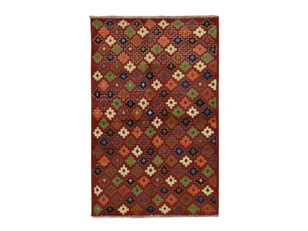3'1" x 4'10" New Hand Knotted Red Wool Rectangle Oriental Rug - MOA10278826
