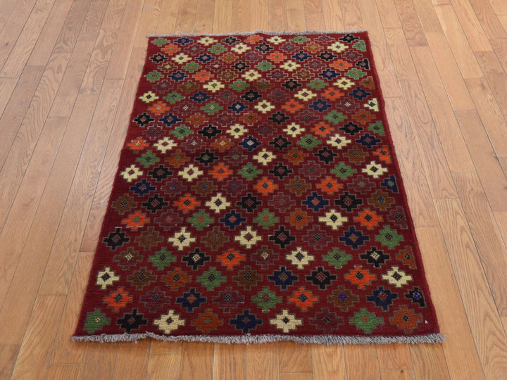 3'1" x 4'10" New Hand Knotted Red Wool Rectangle Oriental Rug - MOA10278826