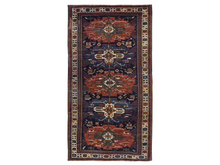 6'3" x 11'7" Vintage Hand Knotted Blue Wool Runner Oriental Rug - MOA10278828