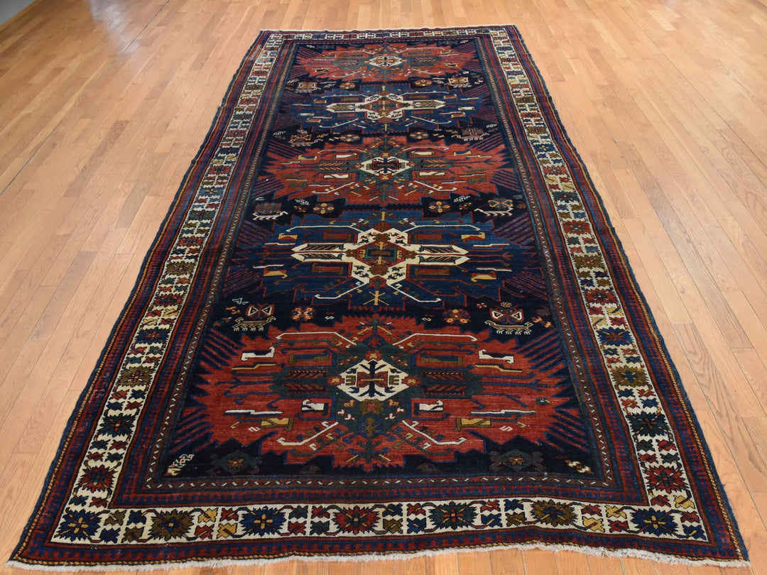 6'3" x 11'7" Vintage Hand Knotted Blue Wool Runner Oriental Rug - MOA10278828