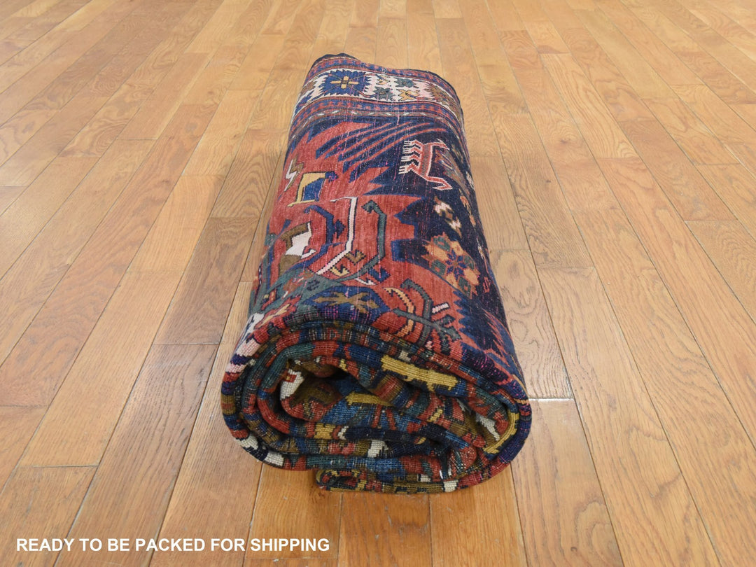 6'3" x 11'7" Vintage Hand Knotted Blue Wool Runner Oriental Rug - MOA10278828