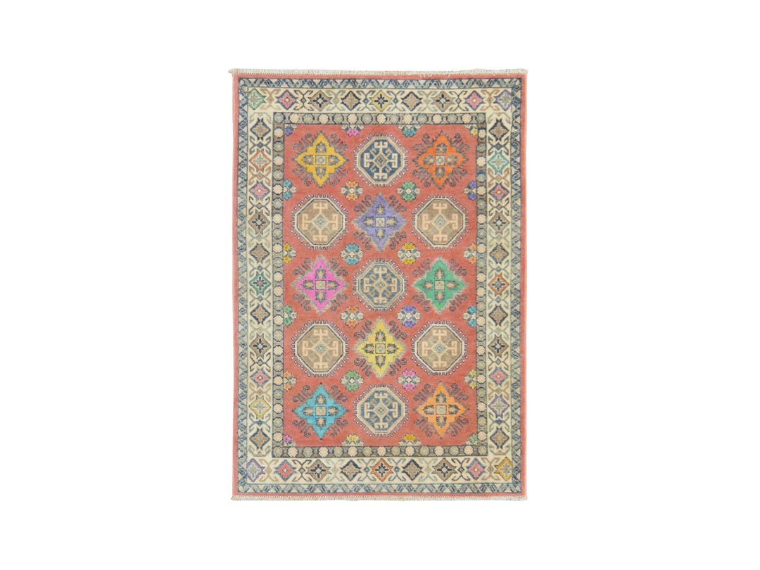 3'9" x 5'7" New Hand Knotted Orange Wool Rectangle Oriental Rug - MOA10278829