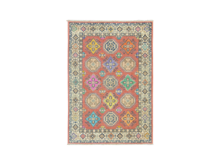 3'9" x 5'7" New Hand Knotted Orange Wool Rectangle Oriental Rug - MOA10278829