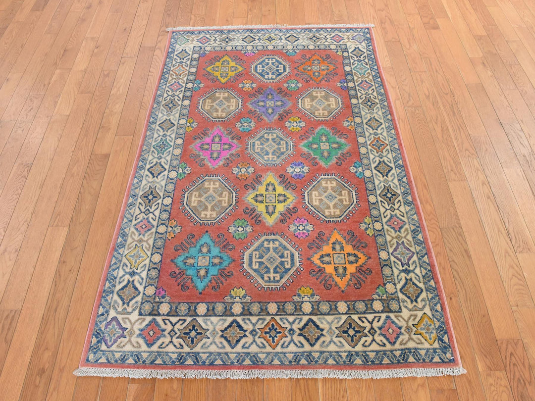 3'9" x 5'7" New Hand Knotted Orange Wool Rectangle Oriental Rug - MOA10278829