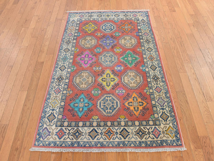 3'9" x 5'7" New Hand Knotted Orange Wool Rectangle Oriental Rug - MOA10278829
