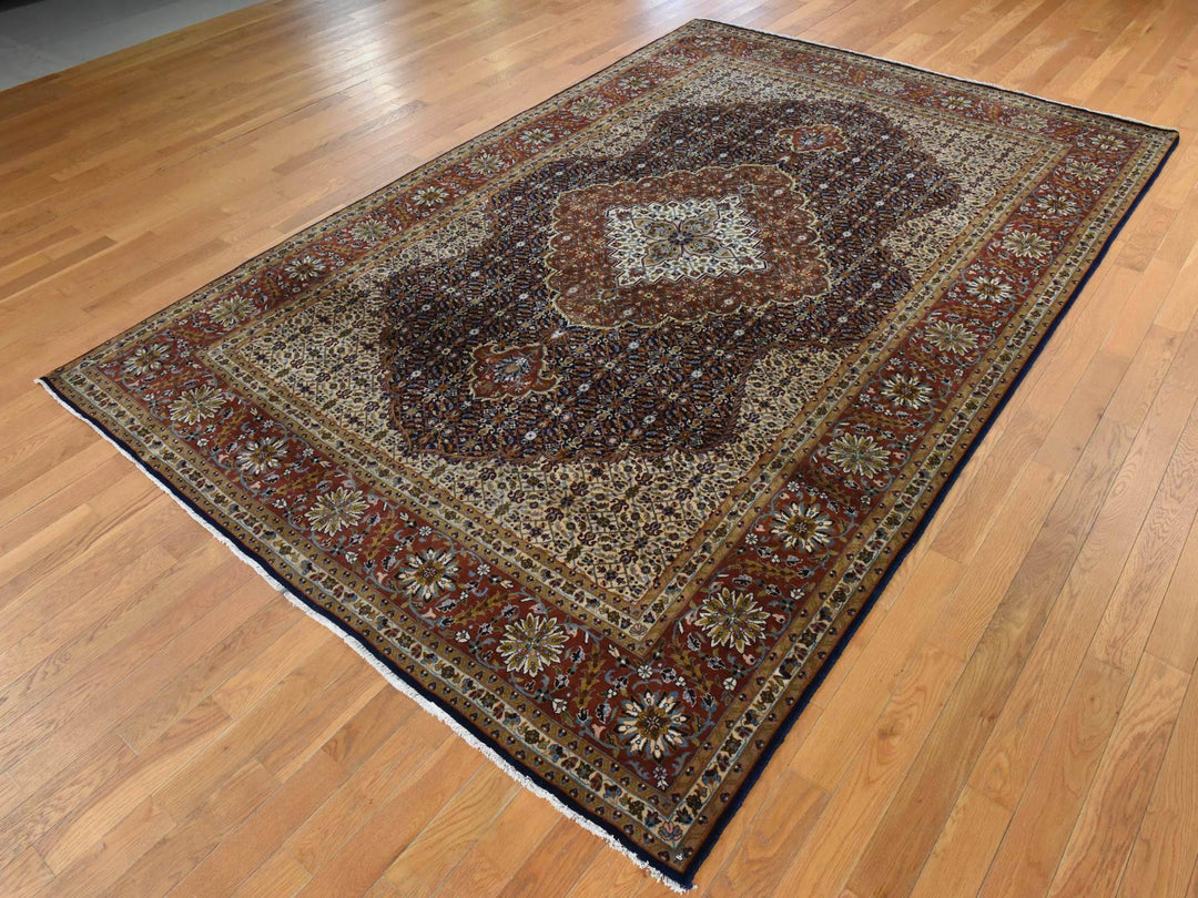 6'10" x 10'5" New Hand Knotted Blue Wool Rectangle Oriental Rug - MOA10278830