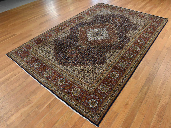 6'10" x 10'5" New Hand Knotted Blue Wool Rectangle Oriental Rug - MOA10278830