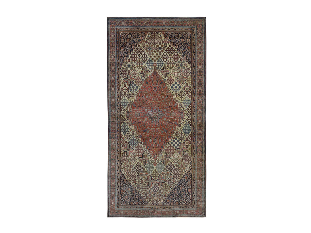 6'10" x 14'0" Vintage Hand Knotted Ivory Wool Rectangle Oriental Rug - MOA10278831