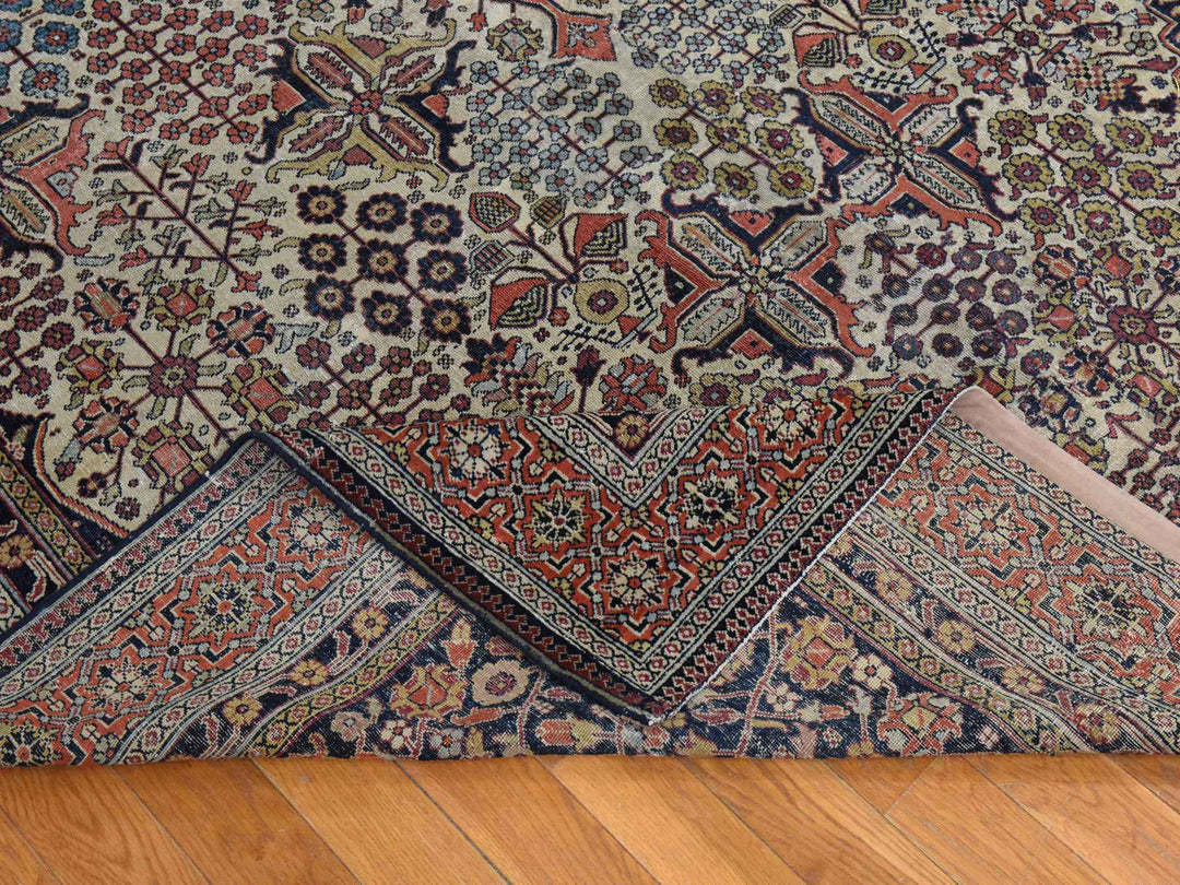 6'10" x 14'0" Vintage Hand Knotted Ivory Wool Rectangle Oriental Rug - MOA10278831