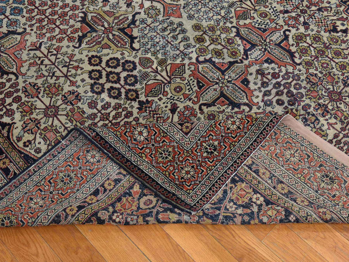 6'10" x 14'0" Vintage Hand Knotted Ivory Wool Rectangle Oriental Rug - MOA10278831