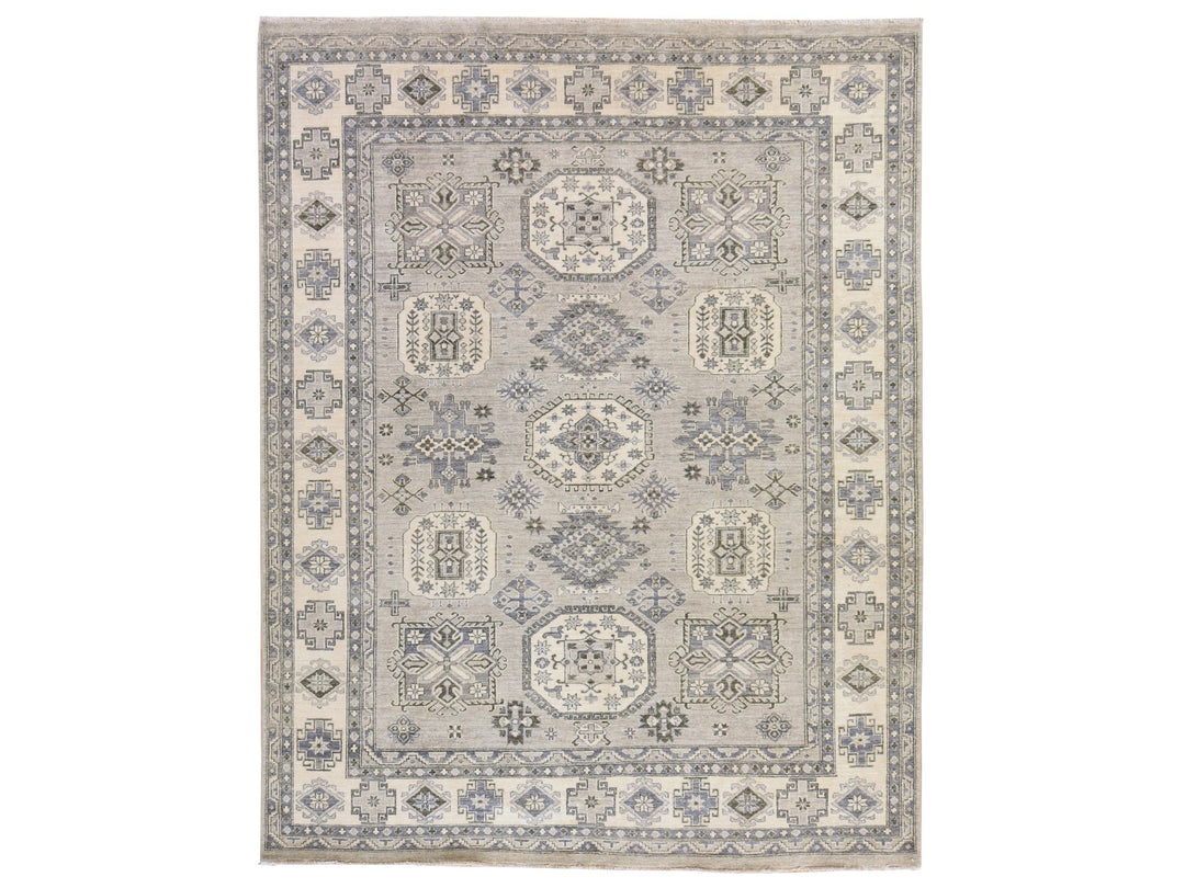 8'0" x 10'0" New Hand Knotted Grey Wool Rectangle Oriental Rug - MOA10278832