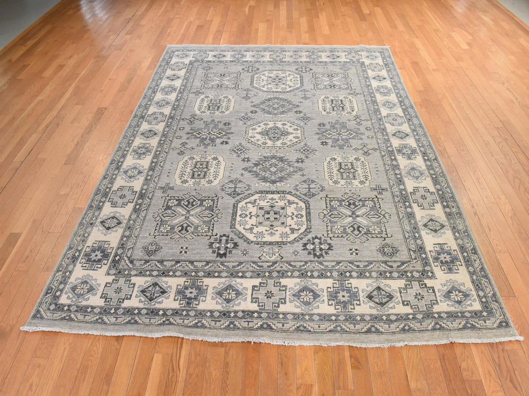 8'0" x 10'0" New Hand Knotted Grey Wool Rectangle Oriental Rug - MOA10278832