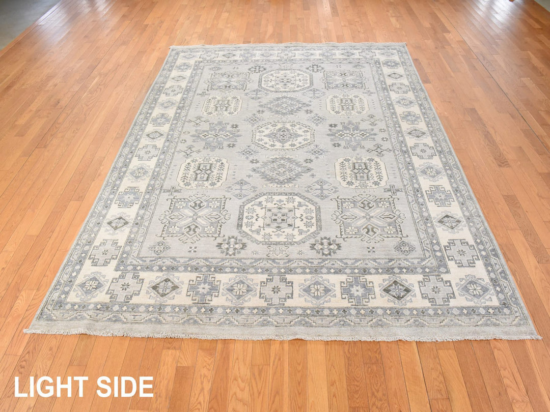 8'0" x 10'0" New Hand Knotted Grey Wool Rectangle Oriental Rug - MOA10278832