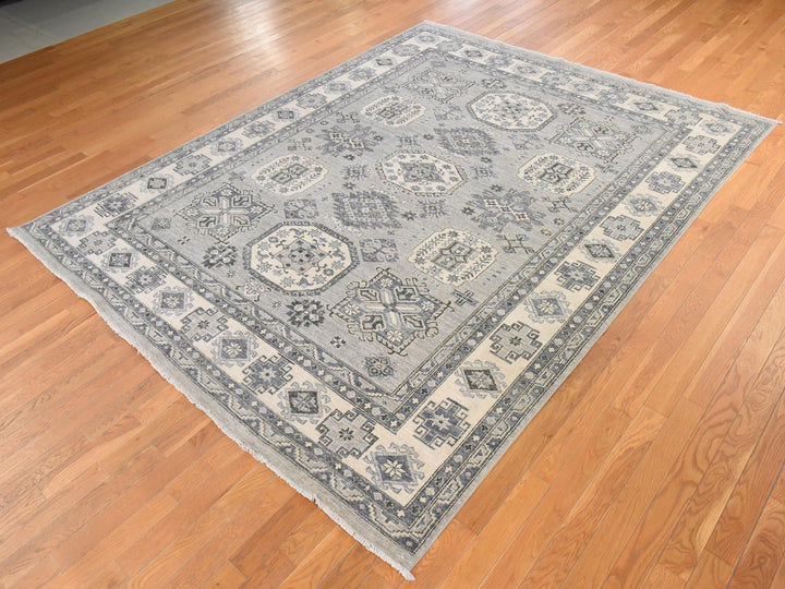 8'0" x 10'0" New Hand Knotted Grey Wool Rectangle Oriental Rug - MOA10278832