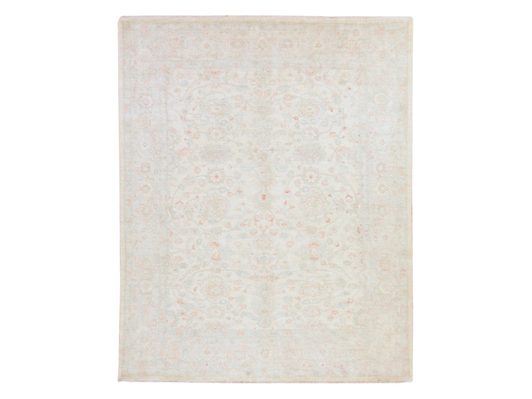 8'0" x 9'9" New Hand Knotted Ivory Wool Rectangle Oriental Rug - MOA10278833