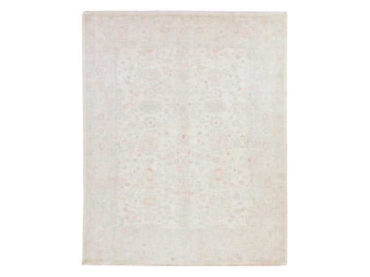 8'0" x 9'9" New Hand Knotted Ivory Wool Rectangle Oriental Rug - MOA10278833