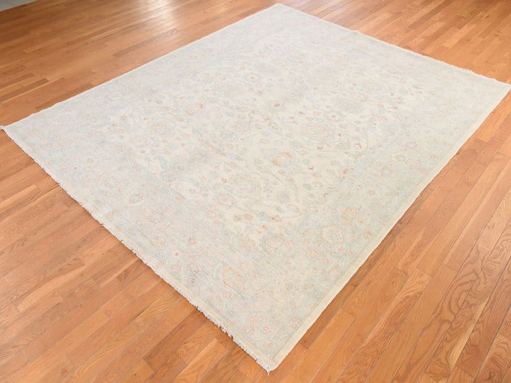 8'0" x 9'9" New Hand Knotted Ivory Wool Rectangle Oriental Rug - MOA10278833