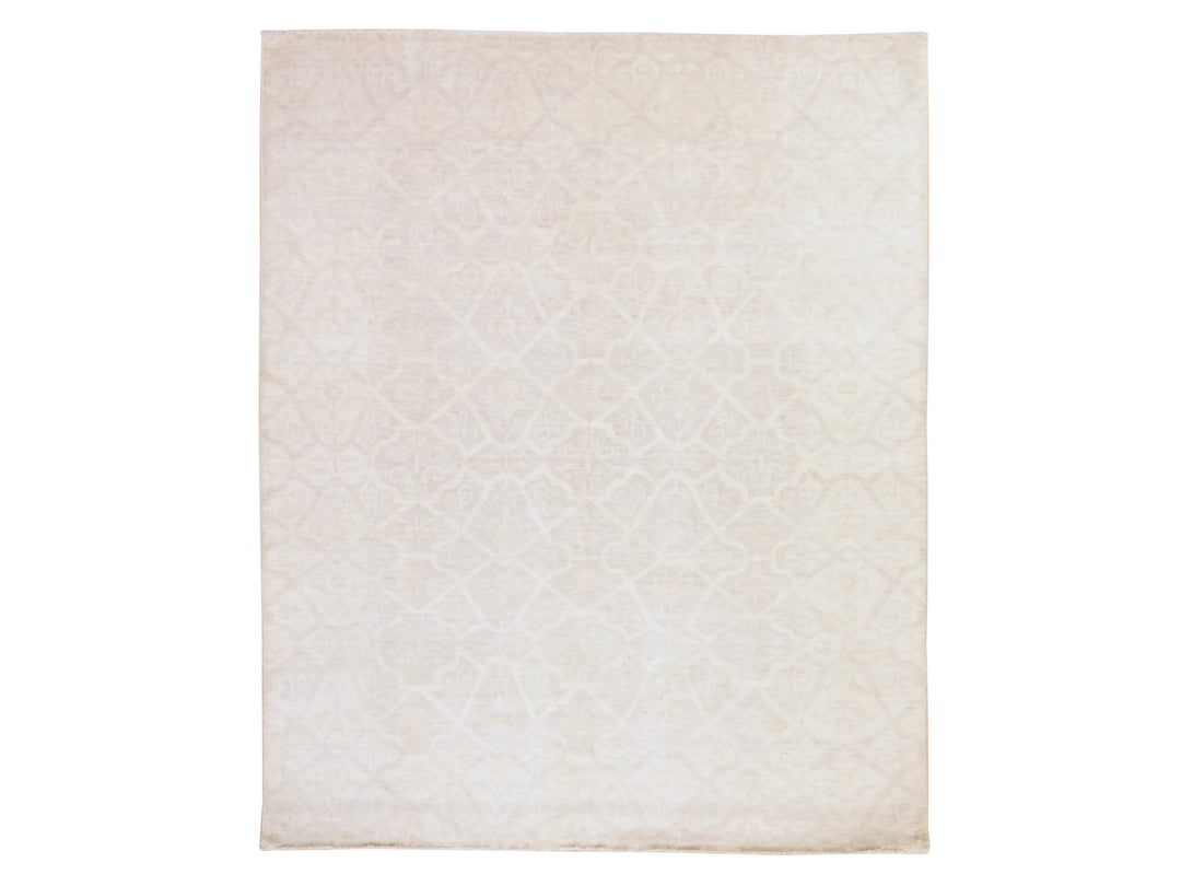 8'0" x 9'9" New Hand Knotted Ivory Wool Rectangle Oriental Rug - MOA10278834