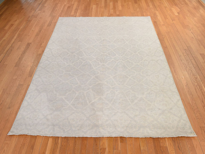 8'0" x 9'9" New Hand Knotted Ivory Wool Rectangle Oriental Rug - MOA10278834