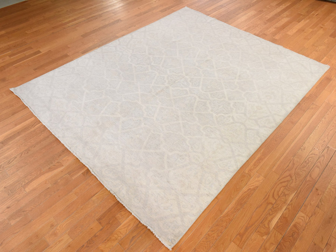8'0" x 9'9" New Hand Knotted Ivory Wool Rectangle Oriental Rug - MOA10278834