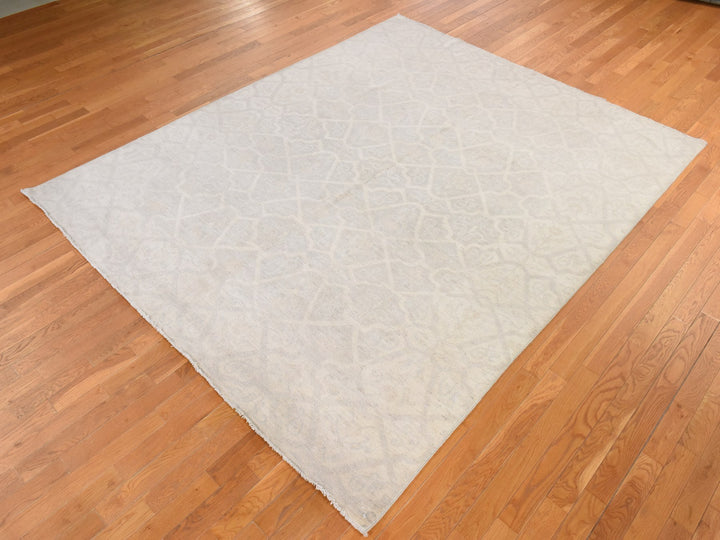 8'0" x 9'9" New Hand Knotted Ivory Wool Rectangle Oriental Rug - MOA10278834