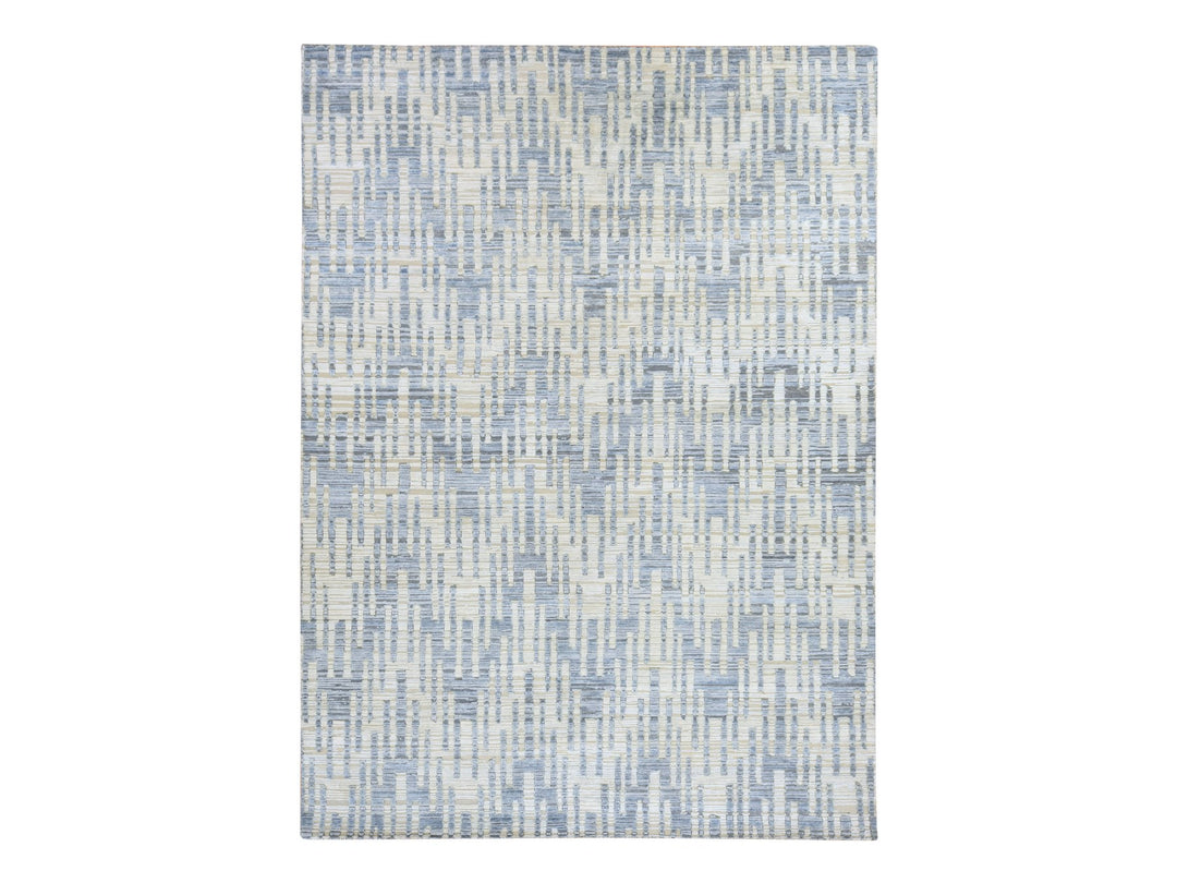 9'0" x 12'0" New Hand Knotted Blue Wool & Silk Rectangle Oriental Rug - MOA10278835