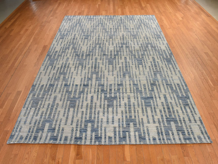 9'0" x 12'0" New Hand Knotted Blue Wool & Silk Rectangle Oriental Rug - MOA10278835