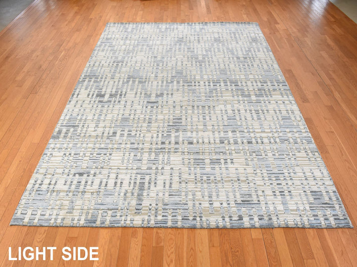 9'0" x 12'0" New Hand Knotted Blue Wool & Silk Rectangle Oriental Rug - MOA10278835