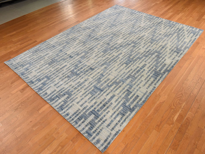 9'0" x 12'0" New Hand Knotted Blue Wool & Silk Rectangle Oriental Rug - MOA10278835