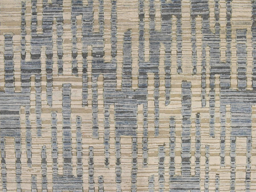9'0" x 12'0" New Hand Knotted Blue Wool & Silk Rectangle Oriental Rug - MOA10278835