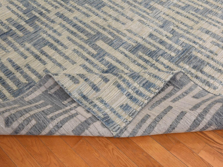 9'0" x 12'0" New Hand Knotted Blue Wool & Silk Rectangle Oriental Rug - MOA10278835