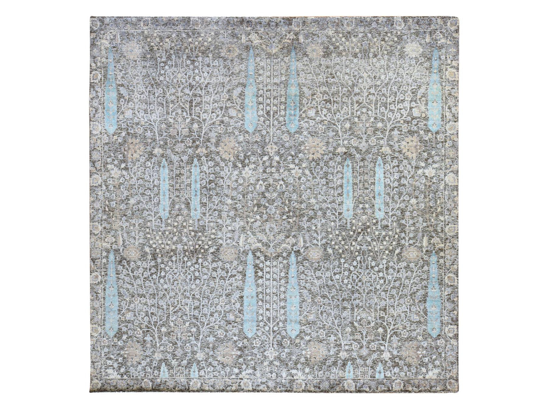 10'0" x 10'0" New Hand Knotted Black Silk Square Oriental Rug - MOA10278836