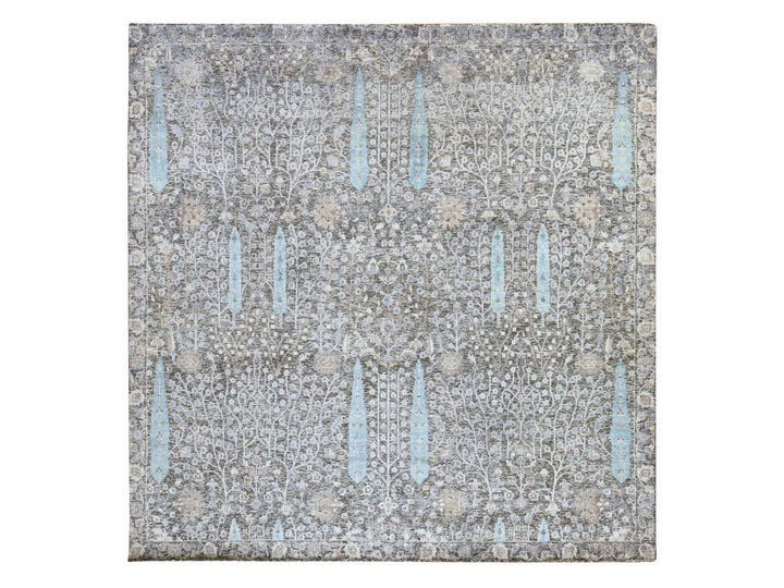 10'0" x 10'0" New Hand Knotted Black Silk Square Oriental Rug - MOA10278836