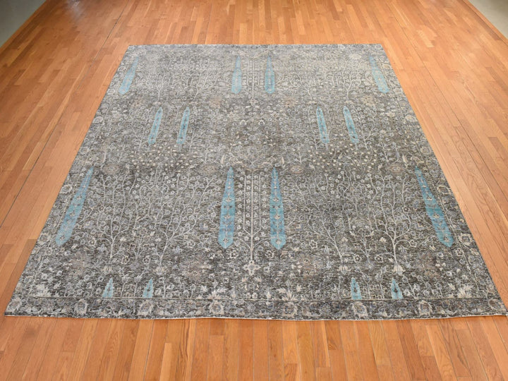 10'0" x 10'0" New Hand Knotted Black Silk Square Oriental Rug - MOA10278836