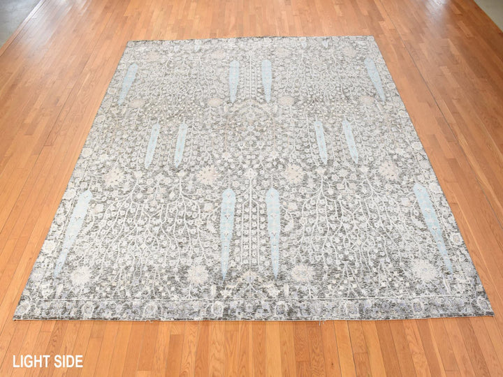 10'0" x 10'0" New Hand Knotted Black Silk Square Oriental Rug - MOA10278836
